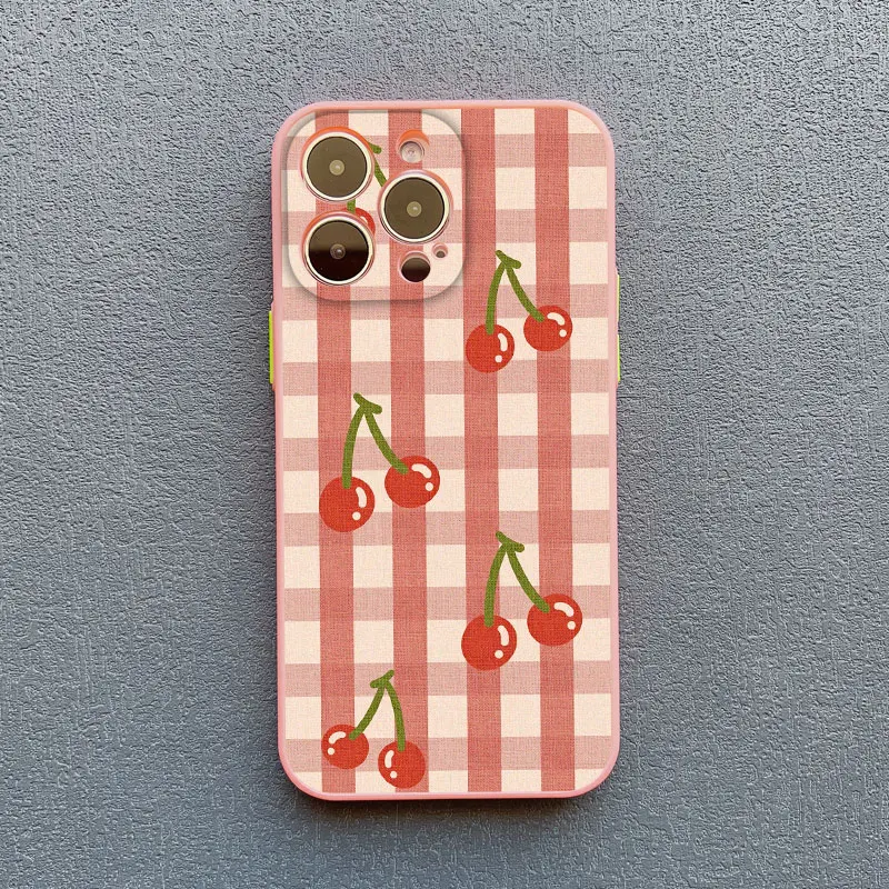 Stylish Blue Checkered Grid Pattern Cherry Phone Case