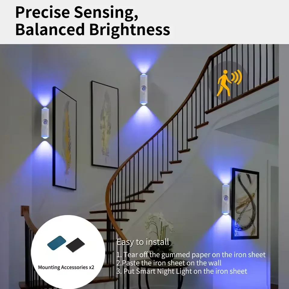 Motion Sensor LED Night Light with RGB Gradient and Dimmable Magnetic Design