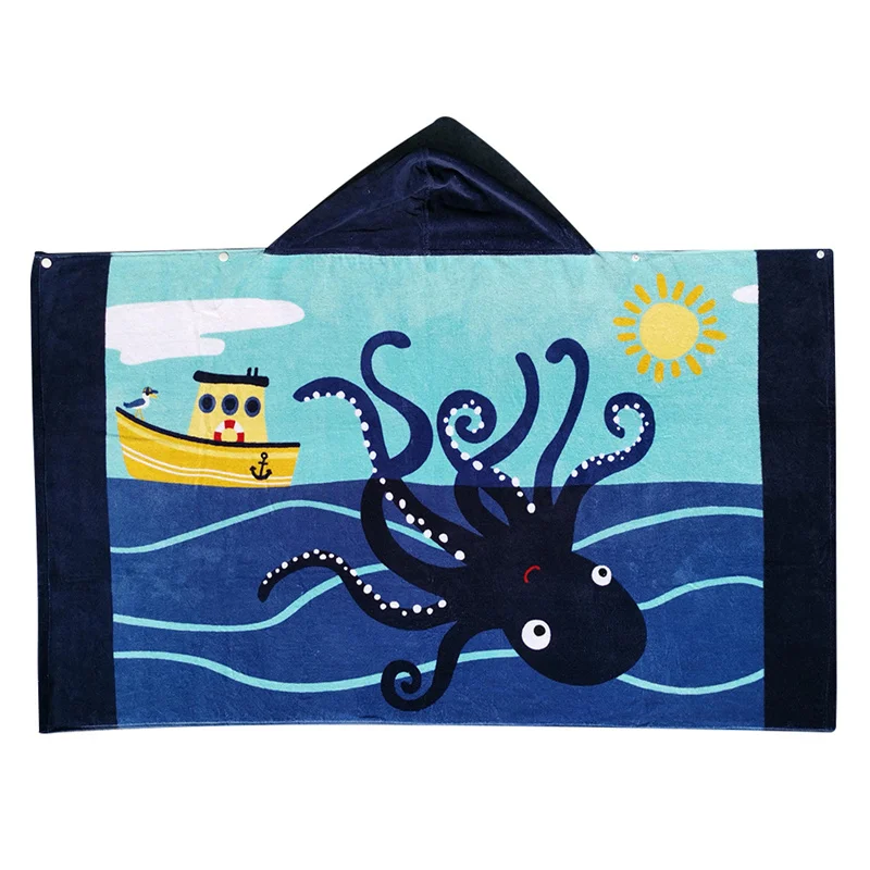 Baby Cute Cartoon Bath Kid Hooded Cloak Bathrobe Cotton Soft Comfort Beach Towel Baby Children Swimming Towel Robes Gift