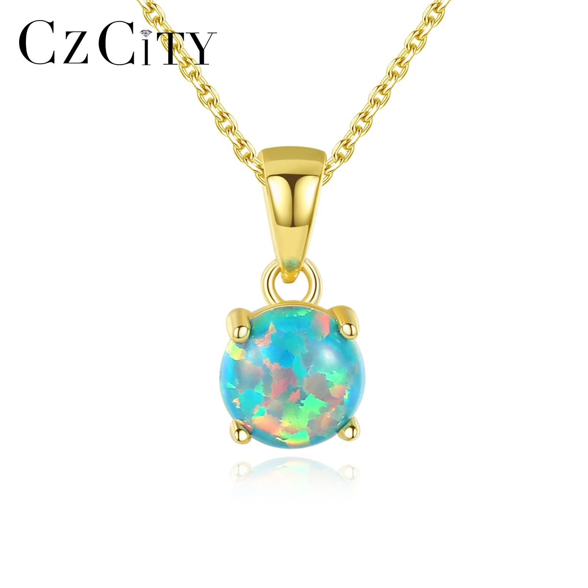 Ciondolo a catena in argento sterling con opale di fuoco rotondo verde blu, placcato in oro, matrimonio, matrimonio, lusso, Natale_voghion.com