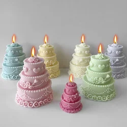 Large 3 Layers Heart Cake Candle Silicone Mold Flower Wedding Cake Soap Resin Mould Chocolate Ice Tray Birthday Party Decor Gift