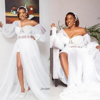 Beaded Bride Robes for Wedding Crystal African Customized Side Split Bridal Shower Sleepwear Dresses