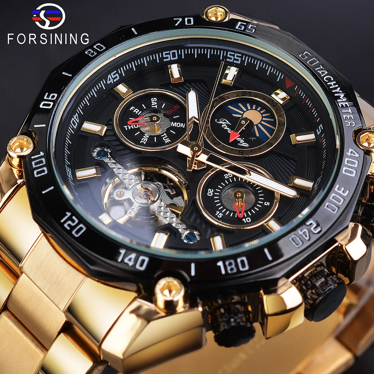 

European and American Design Men's Fashion Business Leisure Flywheel Multifunctional Waterproof Automatic Mechanical Watch 2023