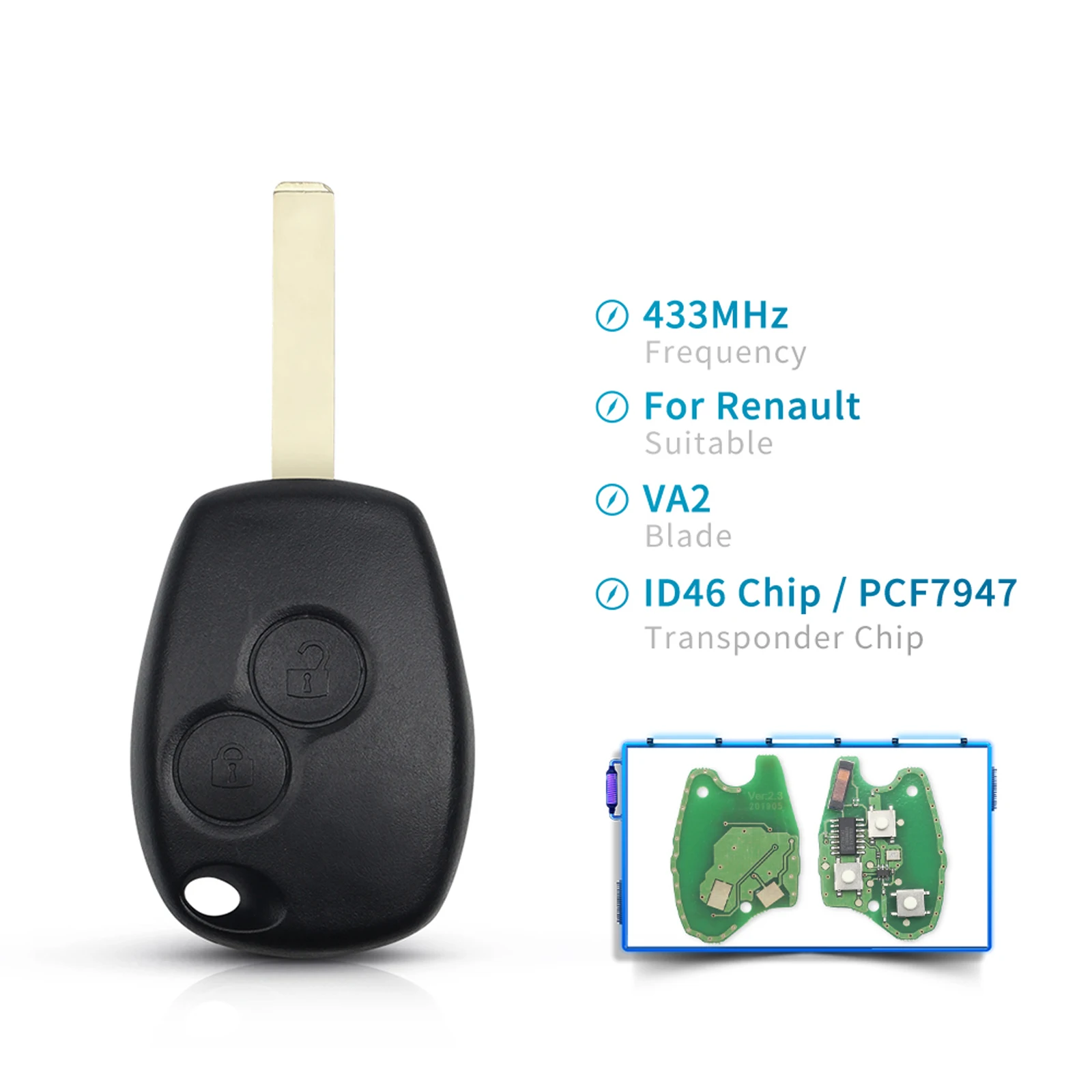 2 Buttons Remote Key For  Renault Kangoo II Clio 3 Duster Modus Twingo DACIA Logan 433MHz PCF7947 Chip