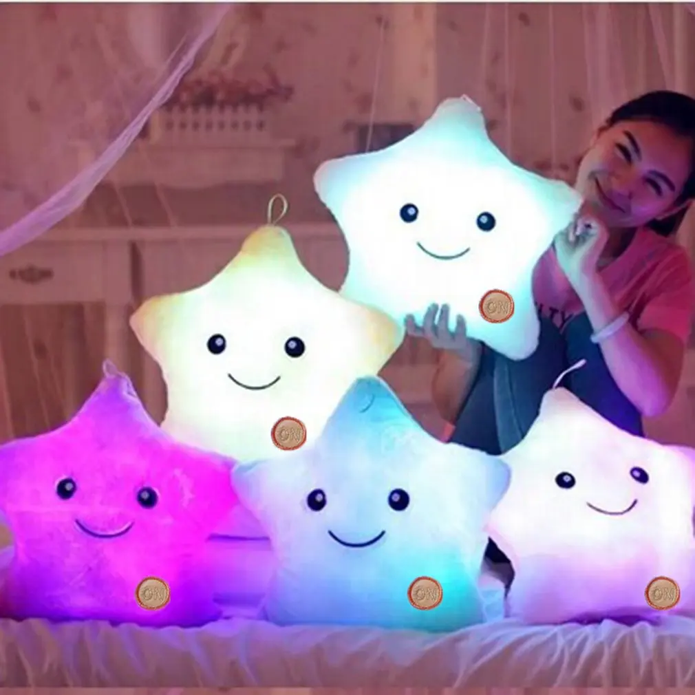 

34CM Luminous Pillow Colorful Stars Cushion LED Light Cushion Plush Pillow Stuffed Luminous Plush Toy Birthday Gift for Kids