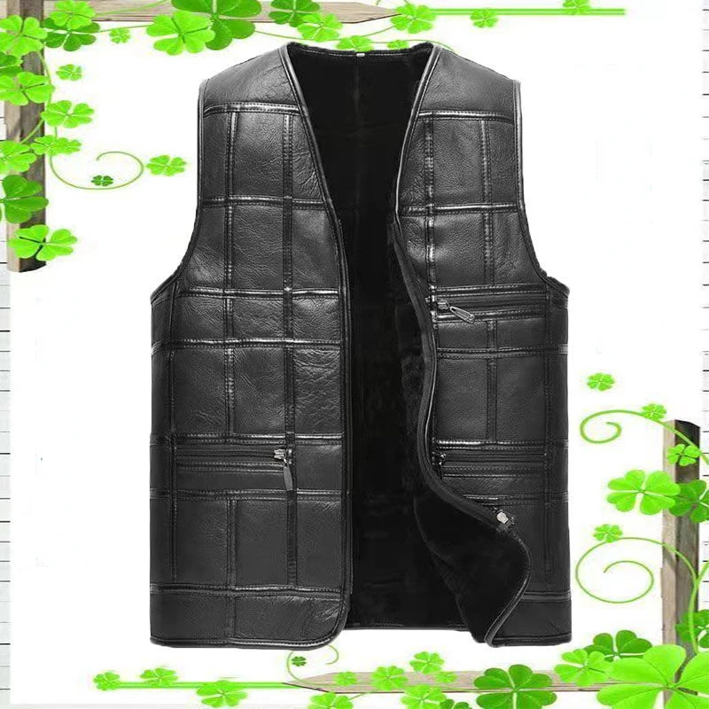 Men's Leather One Piece Leather Vest Thick Warm Sheepskin Vest Autumn and Winter Genuine Sheepskin Vest Pure Wool Vest 5