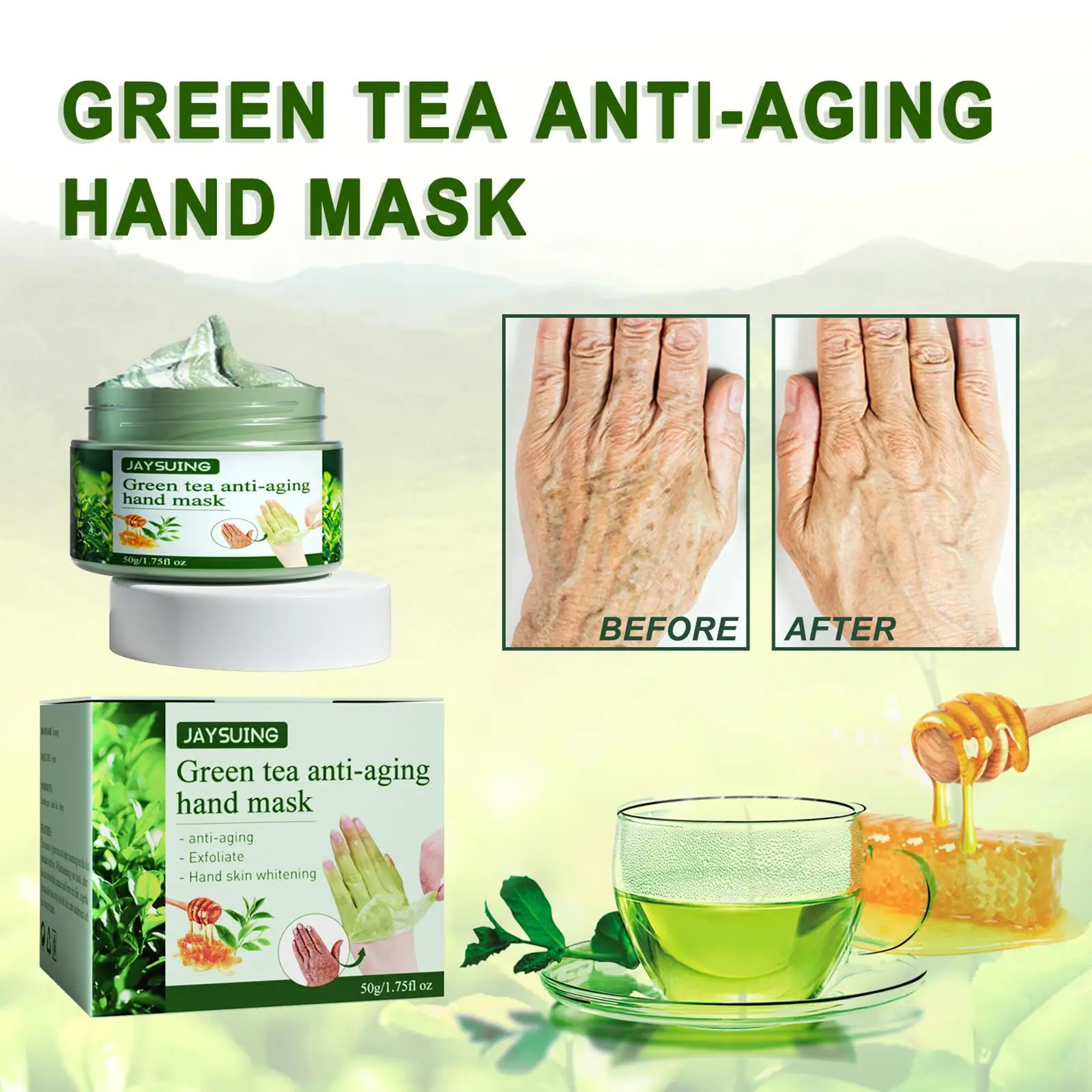 

50 г увлажняющий воск для рук с зеленым чаем, отбеливающая пленка для рук и мозолей, отшелушивающая восстанавливающая пленка для рук, Антивозрастная пленка K9q9