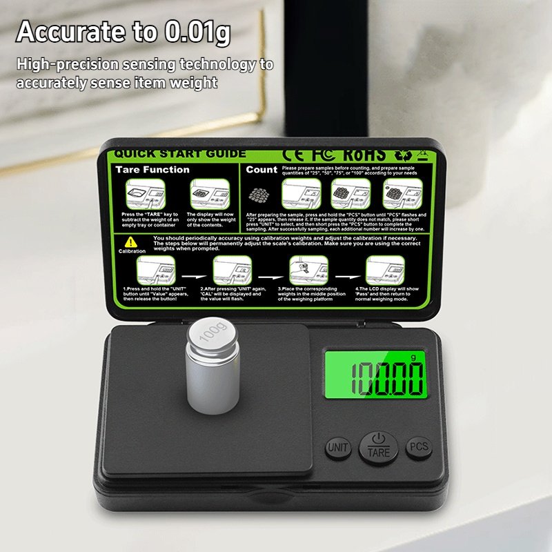 Mini Jewelry Scale 0.01g Electronic Stainless Steel Digital Pocket Scale Gold Gram Balance Portable Kitchen Scale Weighing Tool