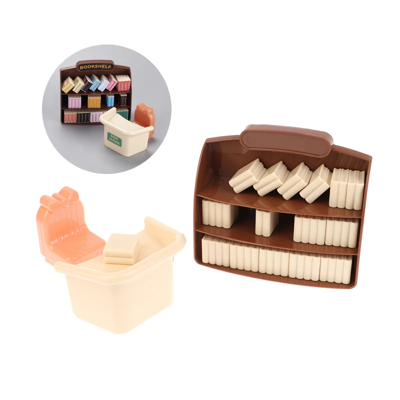 

1Set Dollhouse Miniature Desk Bookshelf Books Mini Furniture Model Doll House Decoration Accessories For Kids Pretend Play Toy