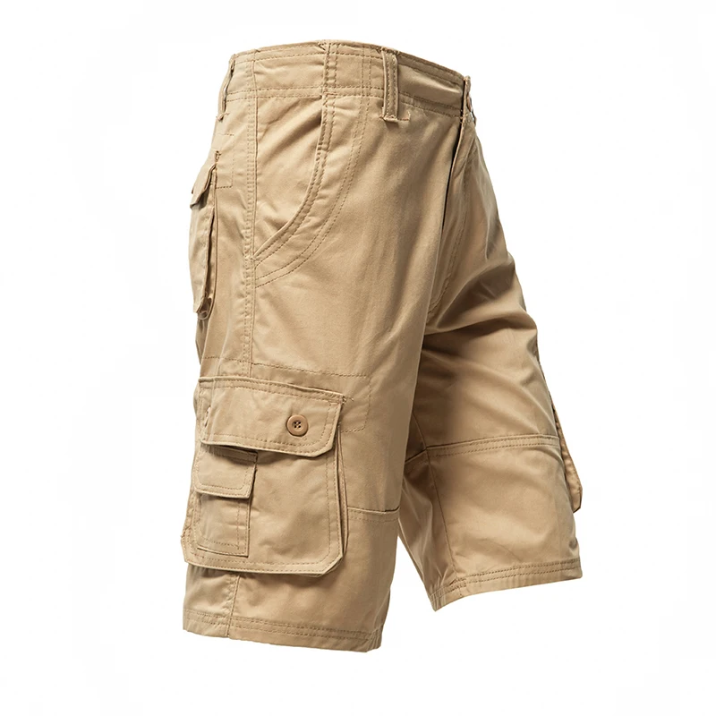 Male Cargo Pants Knee Shorts Classic Summer Shorts Multiple Pockets Large Size Cotton Half Pants Khaki Army Green Shorts 5