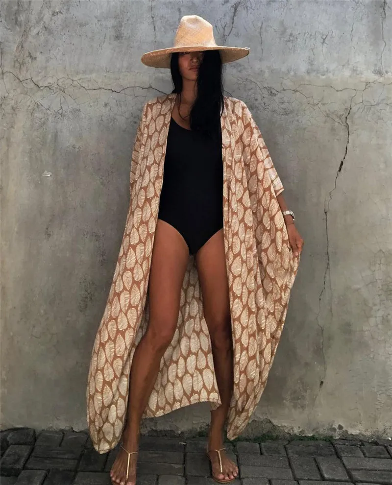 Women Plus Size Long Cover up Bikini Coverups Kimono Tie Front Bathing Suit Swimsuit Beachwear 1