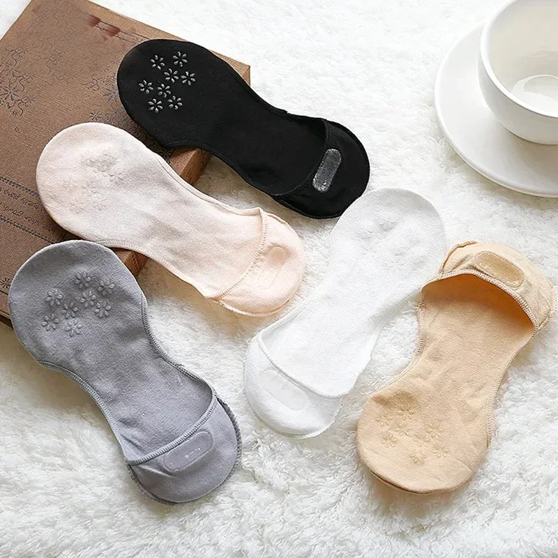 1-5Pairs Summer Cotton Invisible Non-slip Boat Socks Ladies Low Cut Ankle Sock Women Slippers Silicone Thin