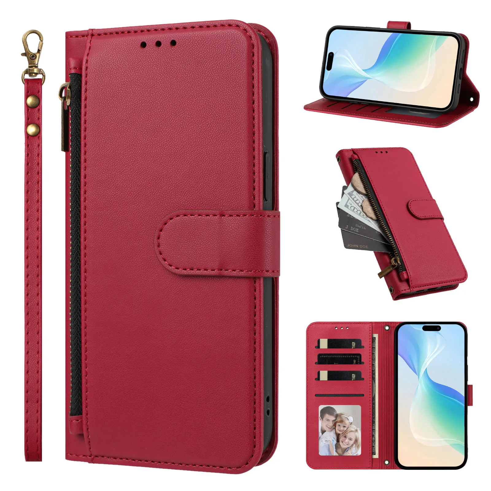 Luxury Zipper Coin Wallet Flip Leather Phone Case
