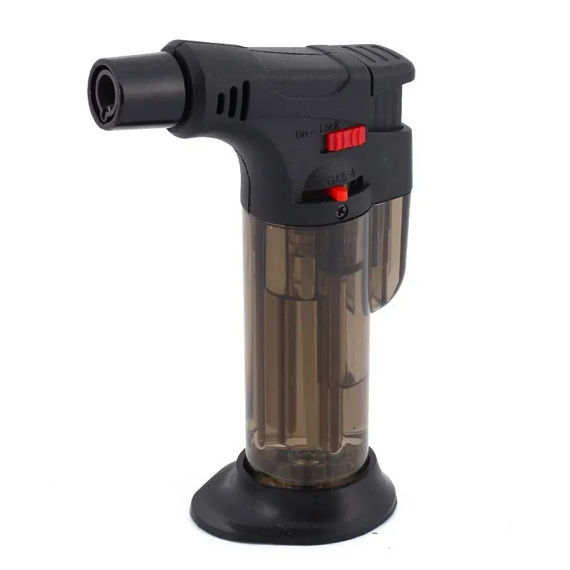 

Kitchen Butane Single Flame Jet Lighter Transparent Gas Tank Removable Base Cigarette Cigar Torch Lighter