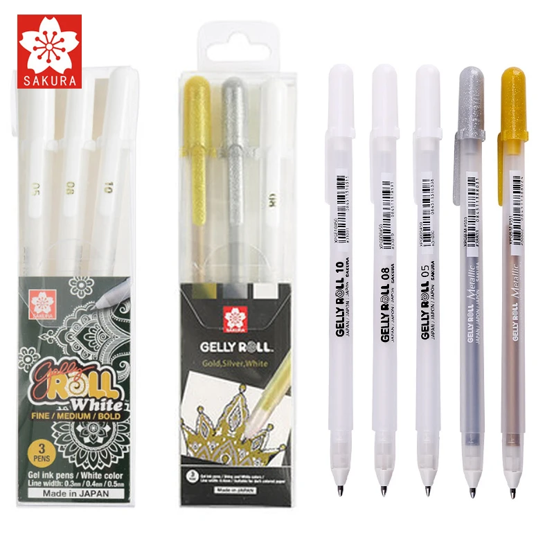 Japan Sakura Gelly Roll Gel Ink Pen Set Gold White Silver Metallic Sketch Highlight Marker Pen Drawing 3pcs/Lot Art Supplies gel pens color pen set colored pens drawing pens