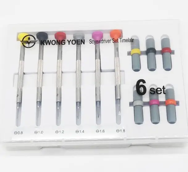 

W1180 Set of 6pcs Plastic Top Watch Repair Screwdriver with 0.8mm 1.0mm 1.2mm 1.4mm 1.6mm 1.8mm Flat Head Blades