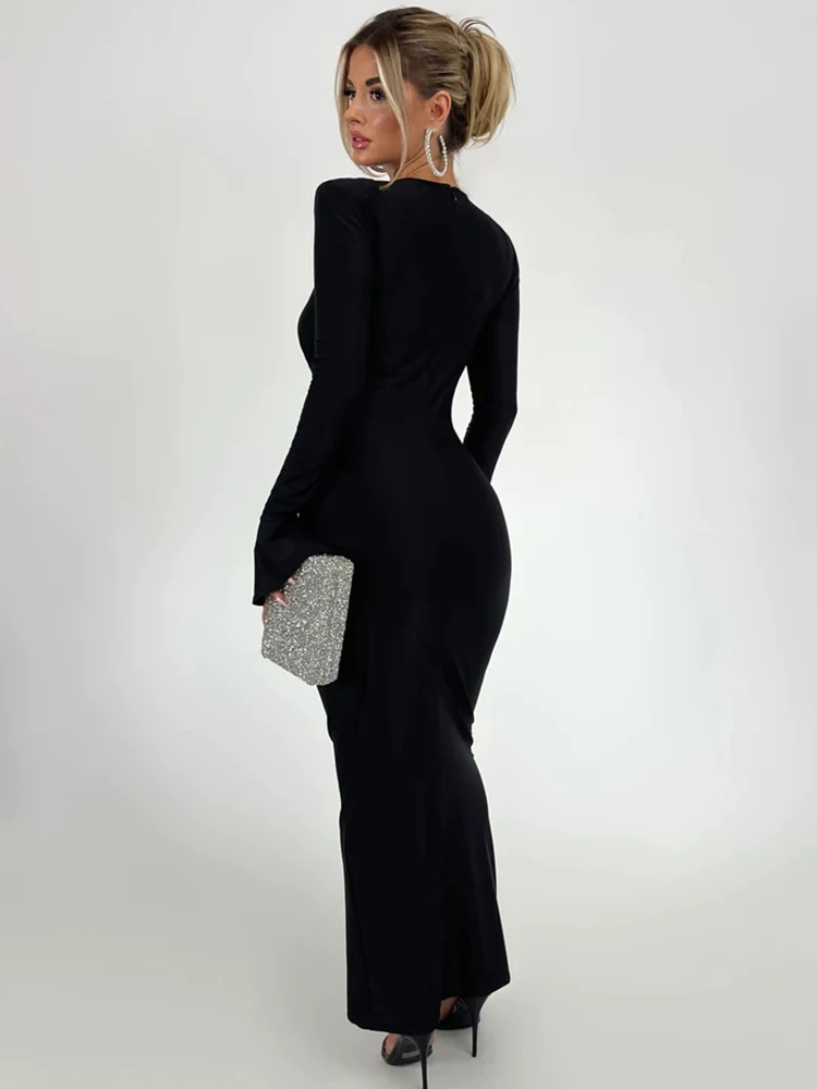 Girls maxi dress townlike pleated bodycon autumn winter party