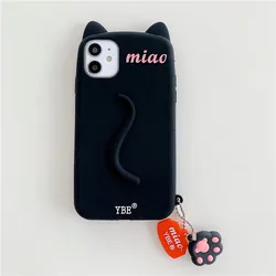 Kawaii 3D Cartoon Cat Ears Soft Shockproof Phone Case - Cute & Protective Cover - iPhone SE (2020) (Black)