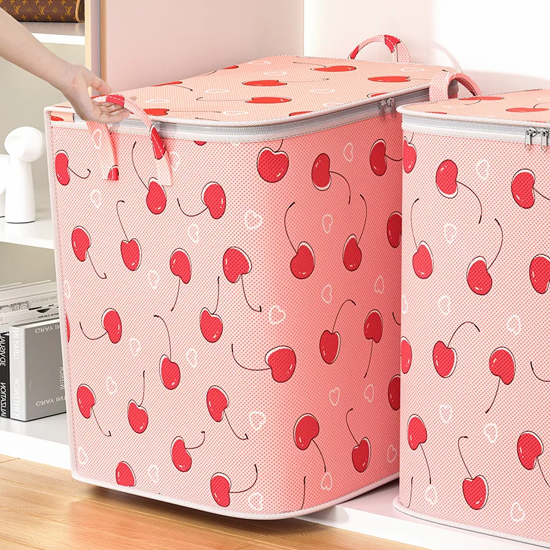 Cute Pink Large Capacity Clothes Quilt Storage Bag Foldable Dust-proof Waterproof Clothes Storage Organizer with Zipper 5