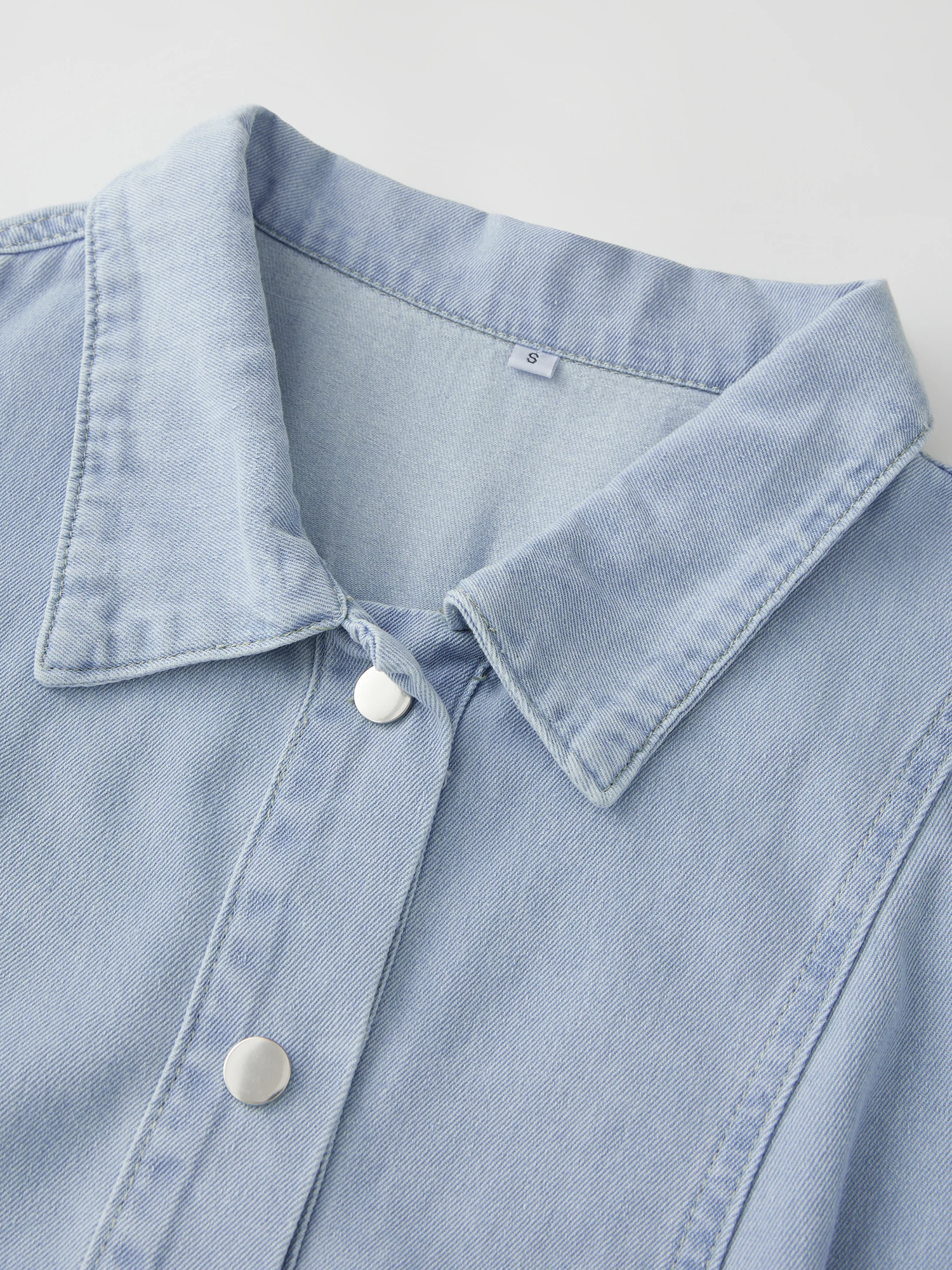 Ladies Casual Denim Shirt Dress with Short Sleeves and Belted Waist Turn Down Collar Summer Jeans Dress for Women