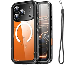 Magnetic Clear Waterproof Shockproof Protective Case for iPhone 17 e (Black)