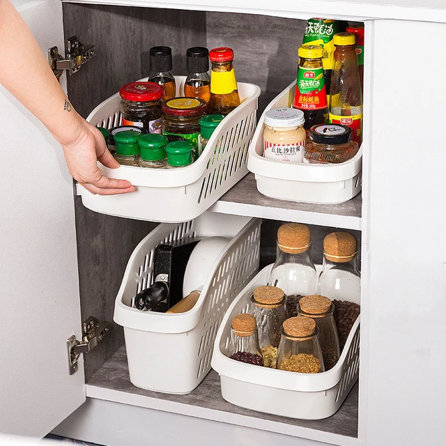 Kitchen Countertop Storage Box Under Cabinet Sink Clutter Organizer Box  Multi-Style Plastic With Pulley Removable Storage Basket - AliExpress