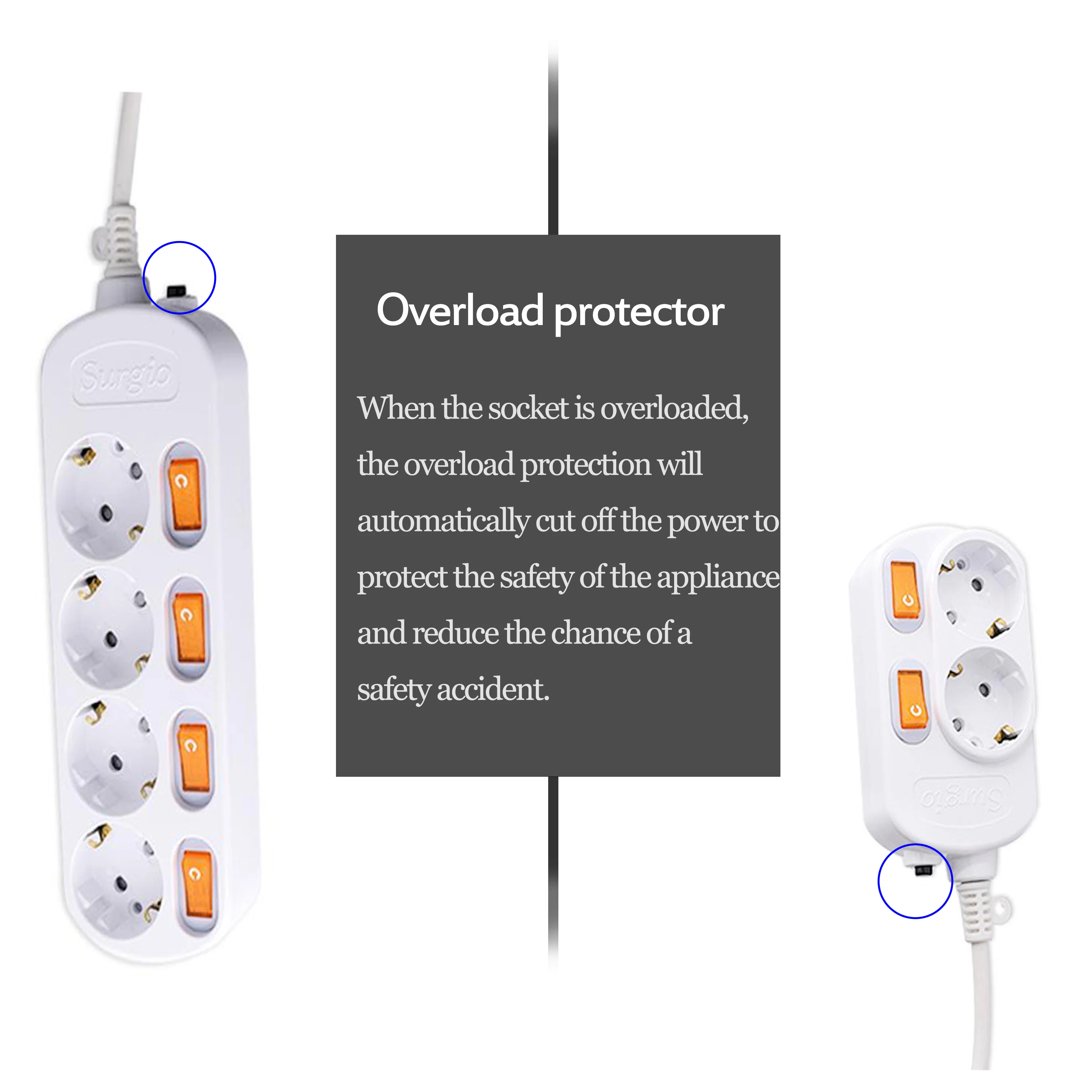 Power Strip 4 Socket Switch 16A with Grounding 3500W Surge Protector 1.5/2.5 meters Extension cord power strip electrical socket power socket power cord wall socket extender