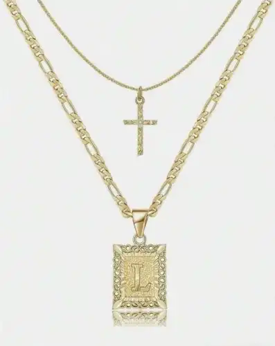 Letter Necklace Layered Initial Cross Necklace, Layering Square Letter Pendant Figaro Chain Cross Choker  for Women Girls
﻿ - Image 20