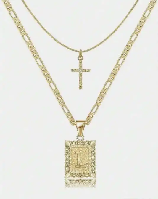 Letter Necklace Layered Initial Cross Necklace, Layering Square Letter Pendant Figaro Chain Cross Choker  for Women Girls
﻿ - Image 20