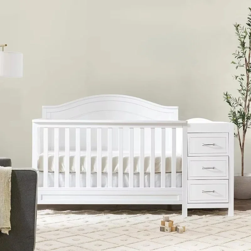 4-in-1 Convertible Crib and Changer Combo in White 2