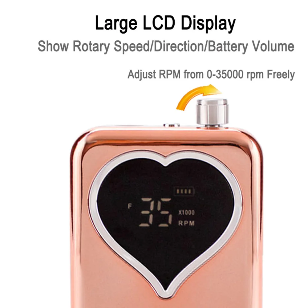 Nail Drill Rechargeable For Manicure drill para unas 35000 RPM Heart Portable Desktop Coldless Adjust Speed Low Noise Nail Drill 3