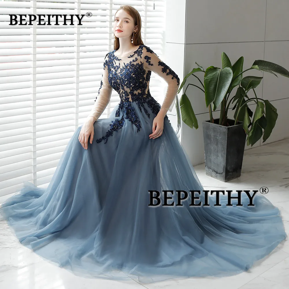 BEPEITHY Open Back A-line Prom Dress Full Sleeves Vintage Lace Robe De Soirée Customize Vestido Elegante Mujer Para Fiesta 2023