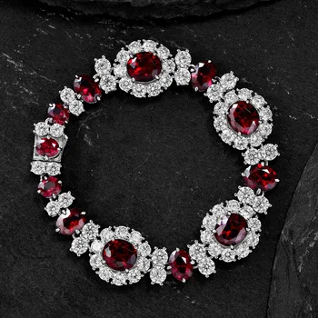 ABLES CHIC Solid Silver Simulated Ruby Oval Gemstone Floral Bracelet  Wedding Bling Bracelet S2R1S2B0101 1