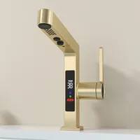 Intelligent Digital Display LED Basin Faucet Pull Out Rose Gold Lead Free Water Mixer Sink Tap Bathroom Washbasin Vanity Faucet 2