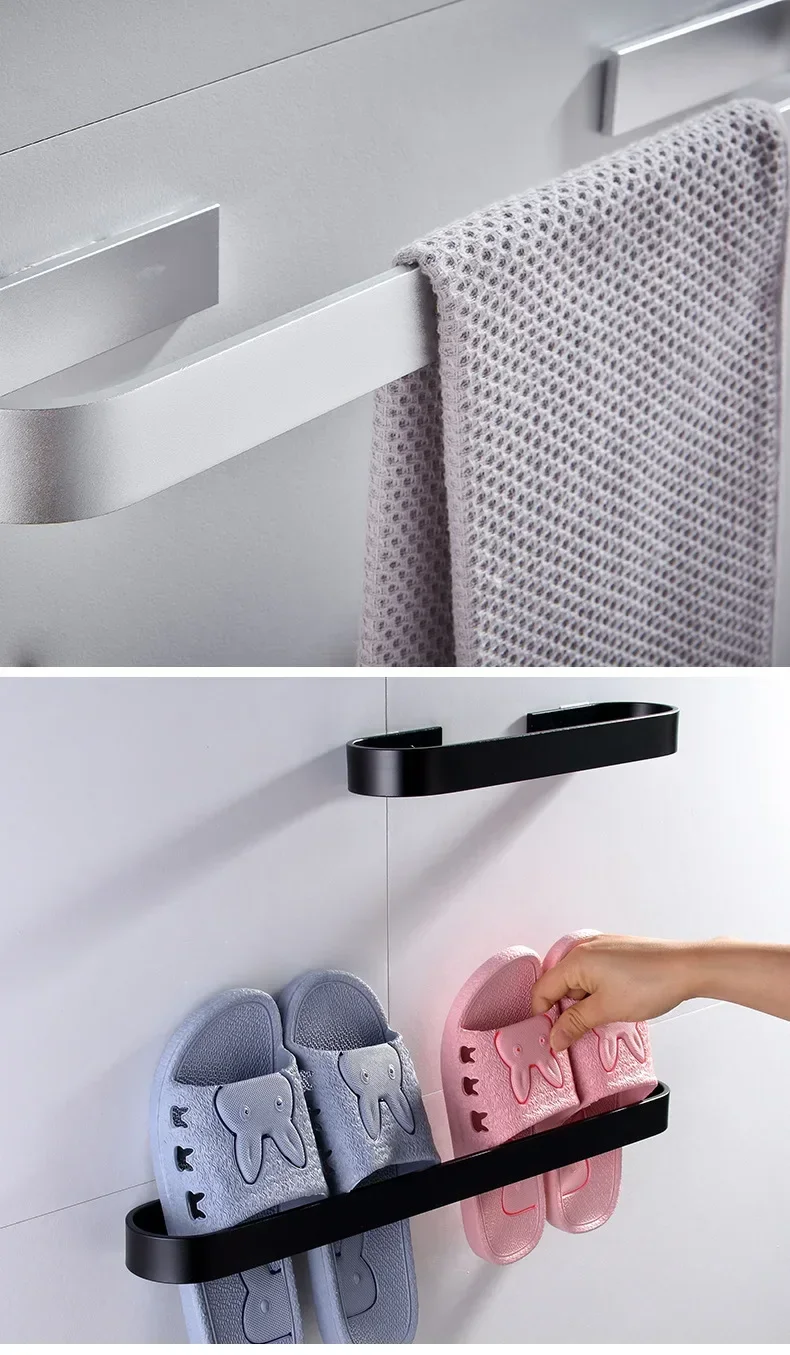 Description Picture 3 of itemTowel Rail Rack Towel Holder Bathroom Towels Rack Hanger Black Silver  Space Aluminum Wall Hanging Towel Bar Storage Shelf