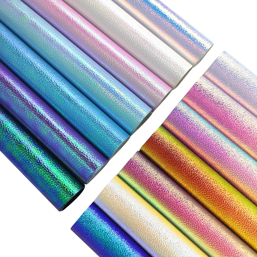 

XHT Litchi Grain Design PU Holographic Metallic Embossed Leather Fabric Sheet for Making Bag/Handbag/Shoe/Decoration 30*135CM