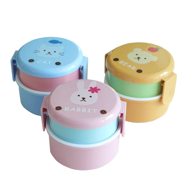 Cute Animal Pattern Plastic Lunch Food Box Children Baby Snack Box Double  Layers Lunchbox Portable Microwave Food Container