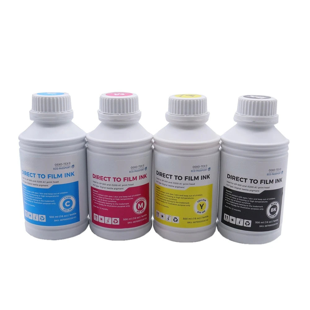 US Stock 4 Colors (C M Y K) DTF Ink 500ml Bottle Direct to Transfer Film Ink for Epson Printheads Water-based DTF Inks for Bulk