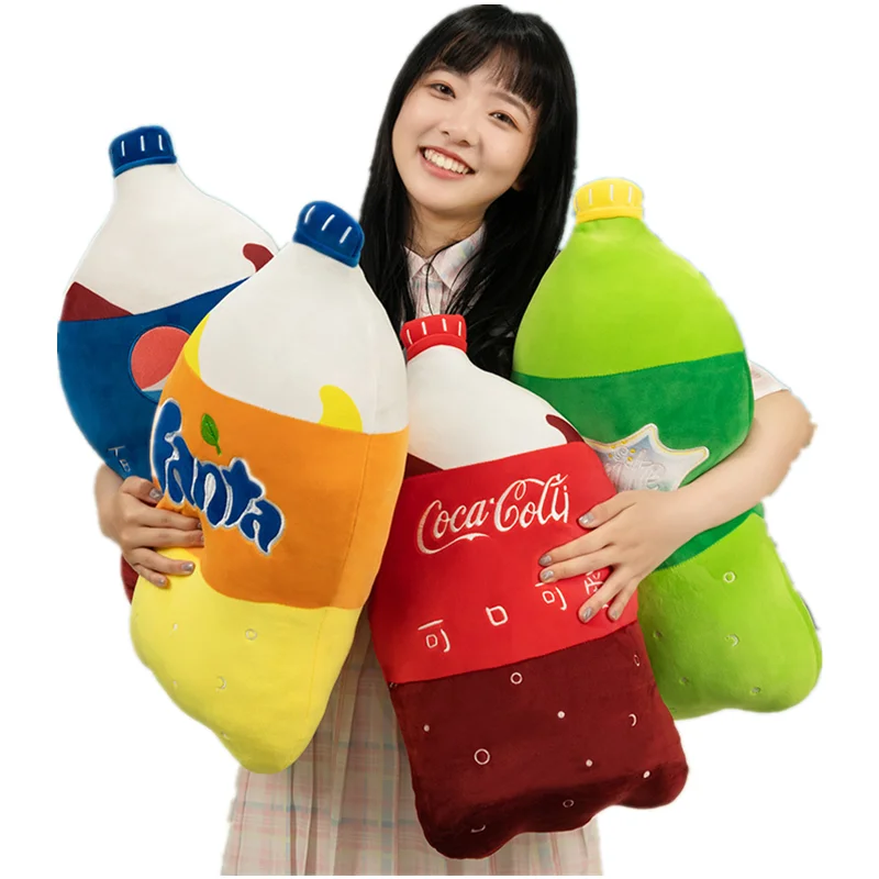 55cm Simulation Carbonated Drink Plush Pillow Funny Sprite Cola Fanta Soda Soft Stuffed Cartoon Doll Back Cushion Best Gift funny stuffed carry back ride on mascot pants costumes