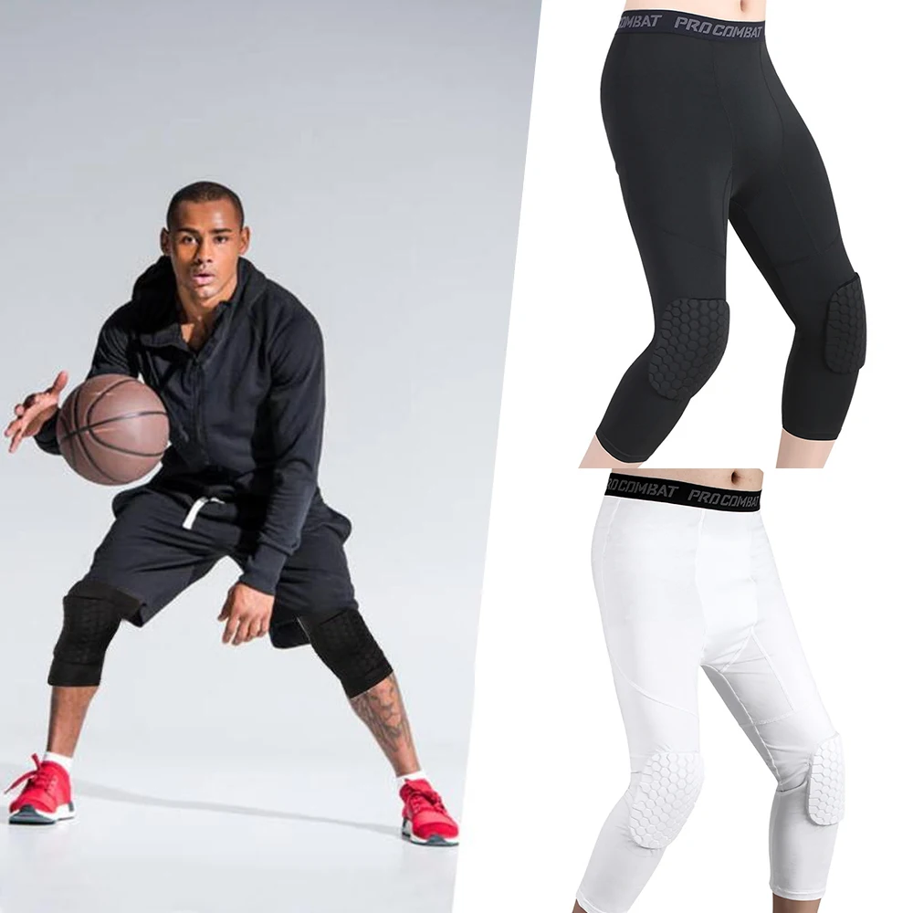 [Producto Más Vendido 10.14] Rodilleras De Baloncesto Pantalones Recortados  Panal De Abeja Anticolisión Leggings Integrados Entrenamiento Deportivo