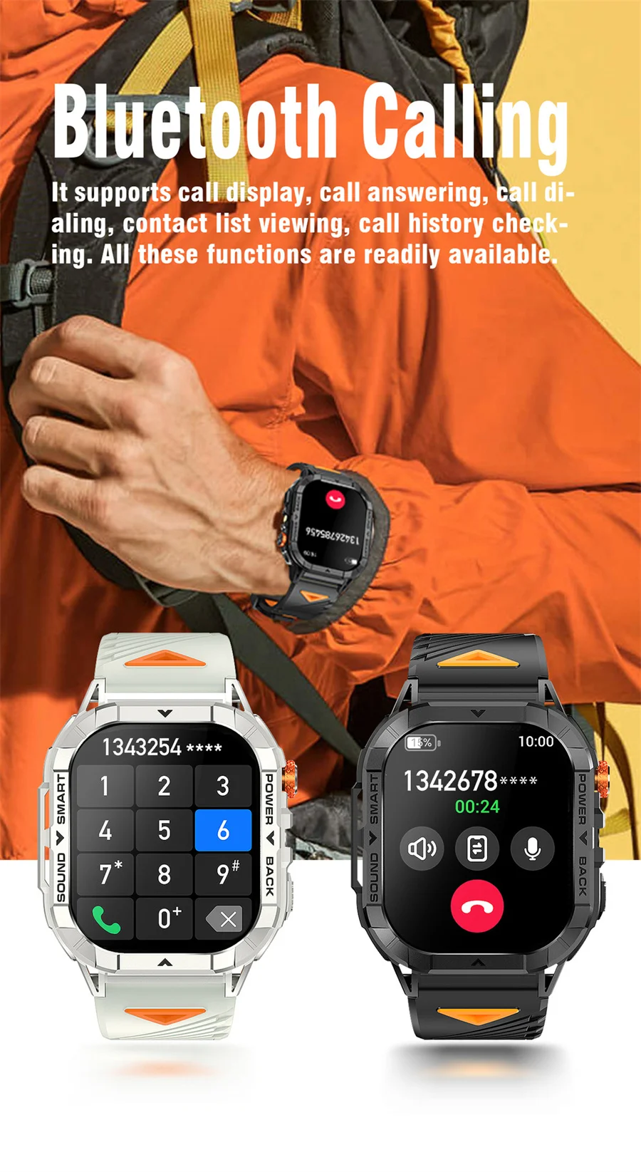 Smartwatch amoled da uomo, chiamata bluetooth e torcia led_voghion.com