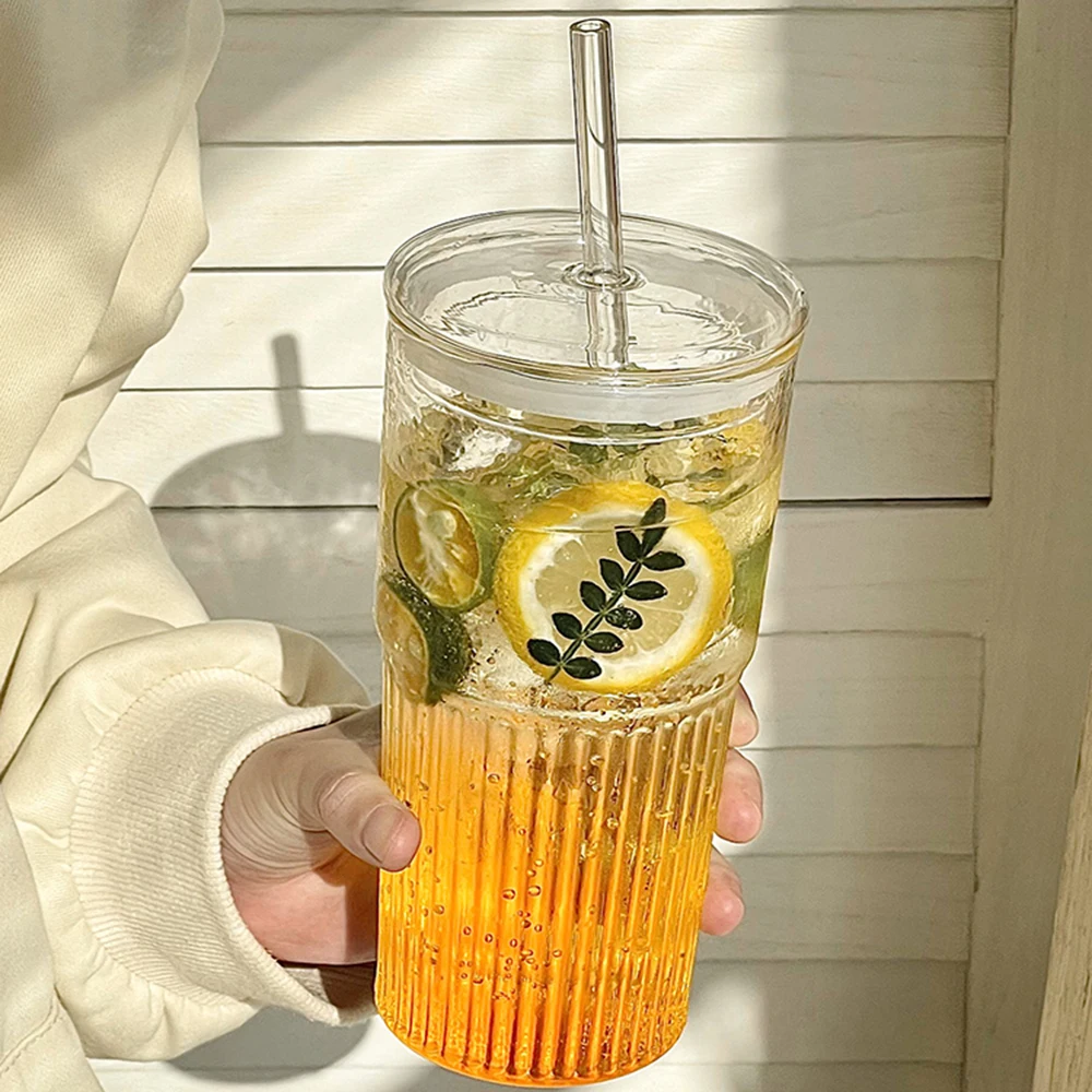

600ml Large Capacity Glass Cup With Straw Lid High-value Cold Drink Juice Drinking Cup Essential For Drinking Water In Summer