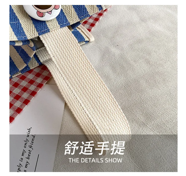 Einfache und modische, gestreifte Handtasche mit Farbblockmuster, Einkaufstasche für Mütter, lässige Handtasche im koreanischen Stil – Detail 5
