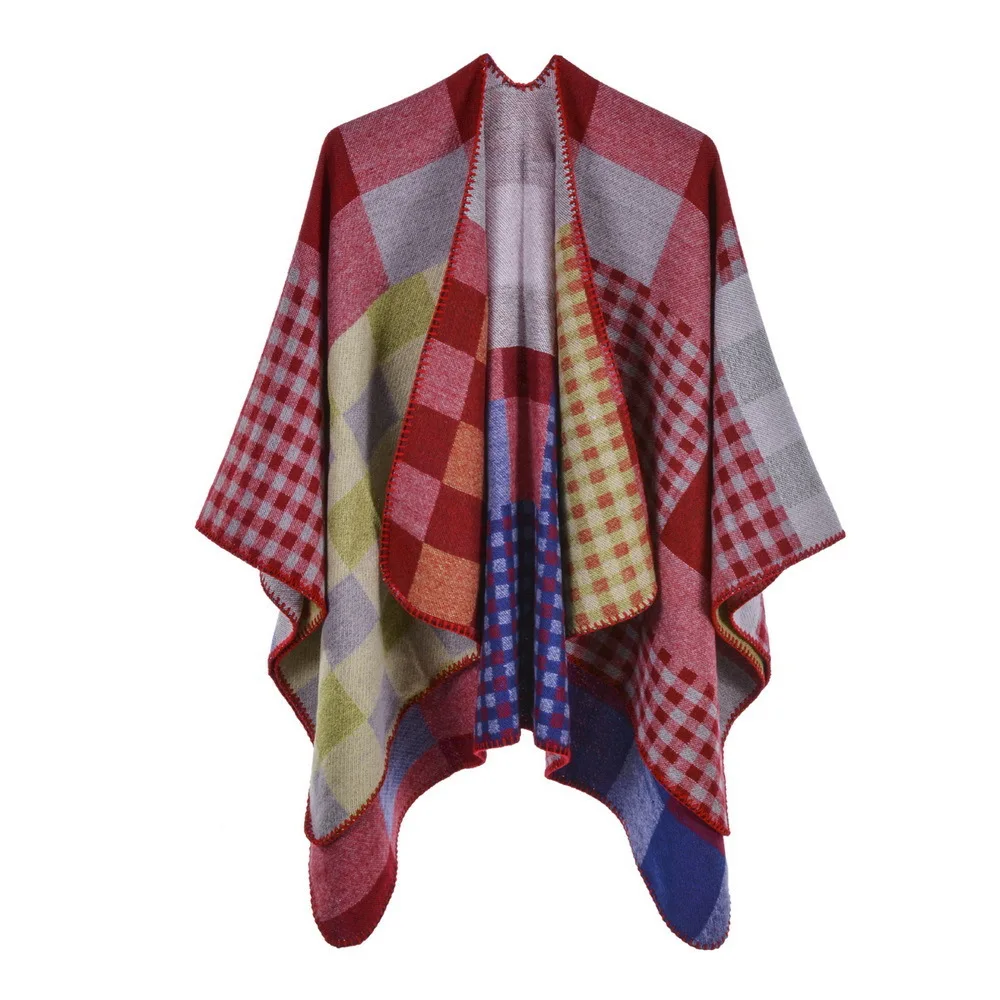 Autumn Winter Plaid Women's Knitted Shawl Double-sided Split Shawl Fashion Street Poncho Lady Capes Red2 Cloaks designer brand 2023 new high quality scarf for women autumn winter double sided cashmere shawl fashion trend warm bib hot sale