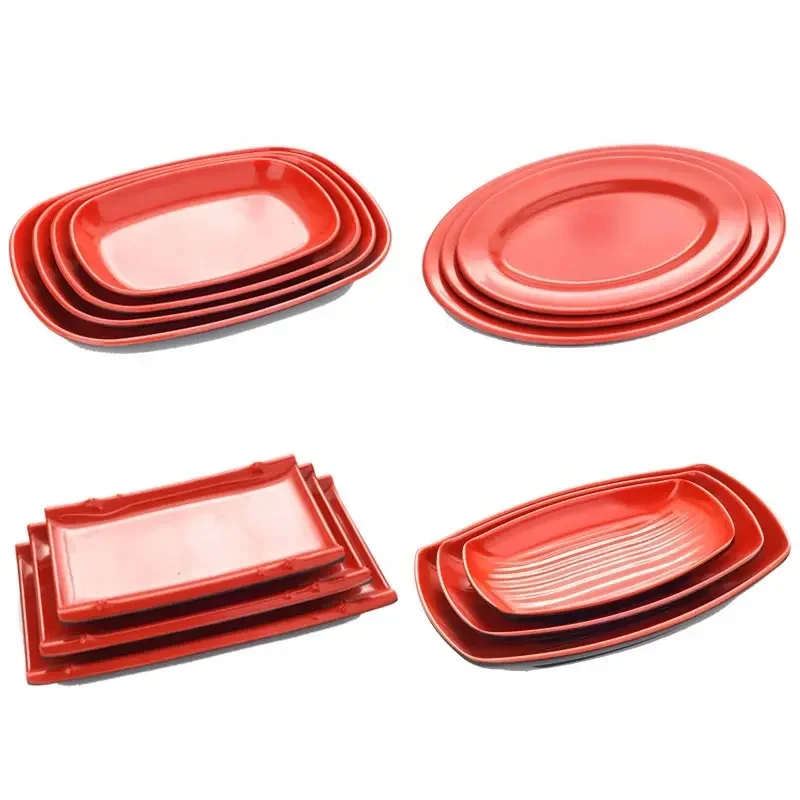Melamine Red Dinner Plate Fast Food Square Dishes School Rice Meal Serving Trays Cheap Hotel Table Decoration and Accessories