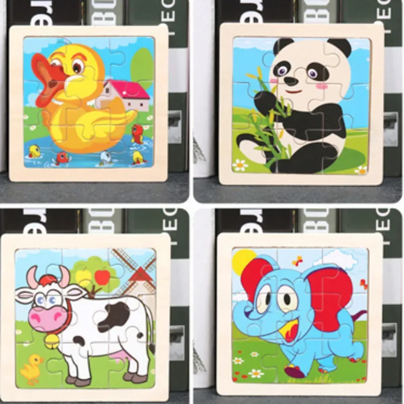 9 Pieces Montessori Wooden Kid Toy 3D Children Education Materials Cartoon Dinosaur Transportation Puzzles Learning Toys 5