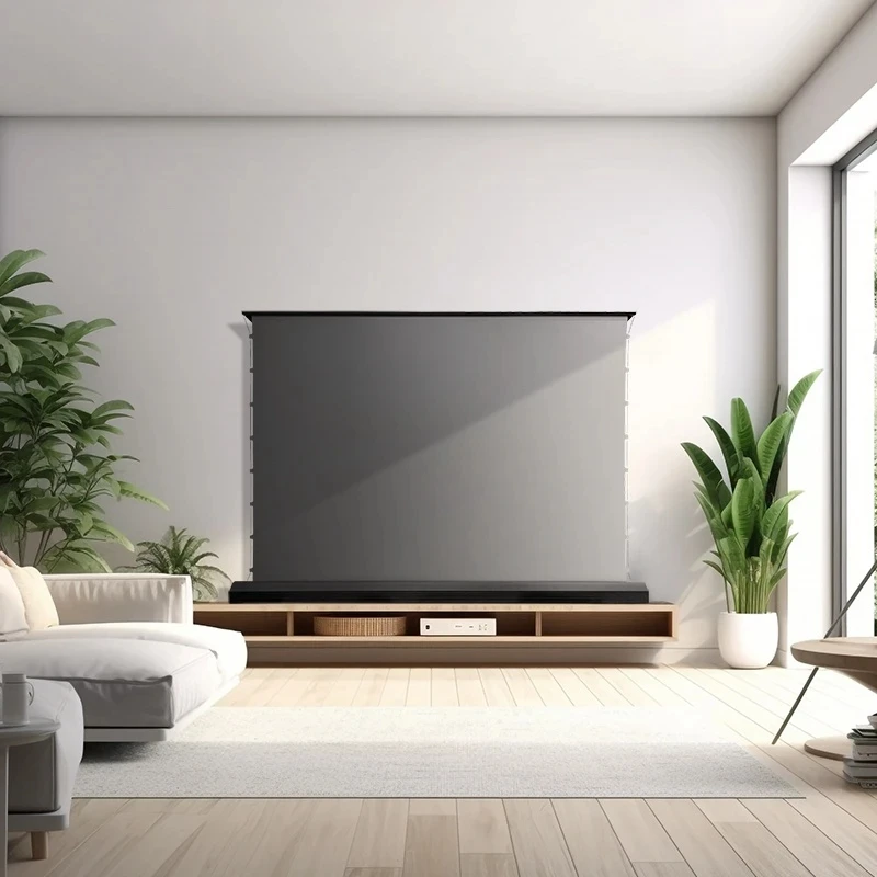 

2024 NEW 72 inch~150 inch 8K 3d black crystal Long Throw Motorized Floor Rising projector Screen for Home theater lase tv 3d 8k
