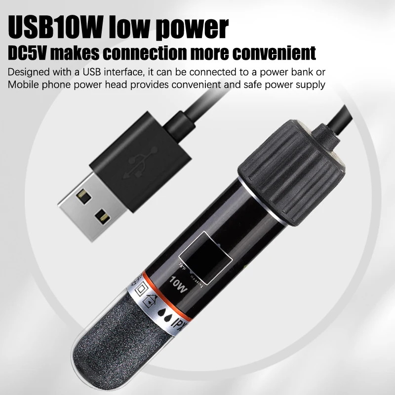 USB Mini Aquarium Heating Rod for Small Fish Tank 26&deg;C Constant Temperature Aquarium Heater Submersible Thermostat Heater 10W aquarium heater rod