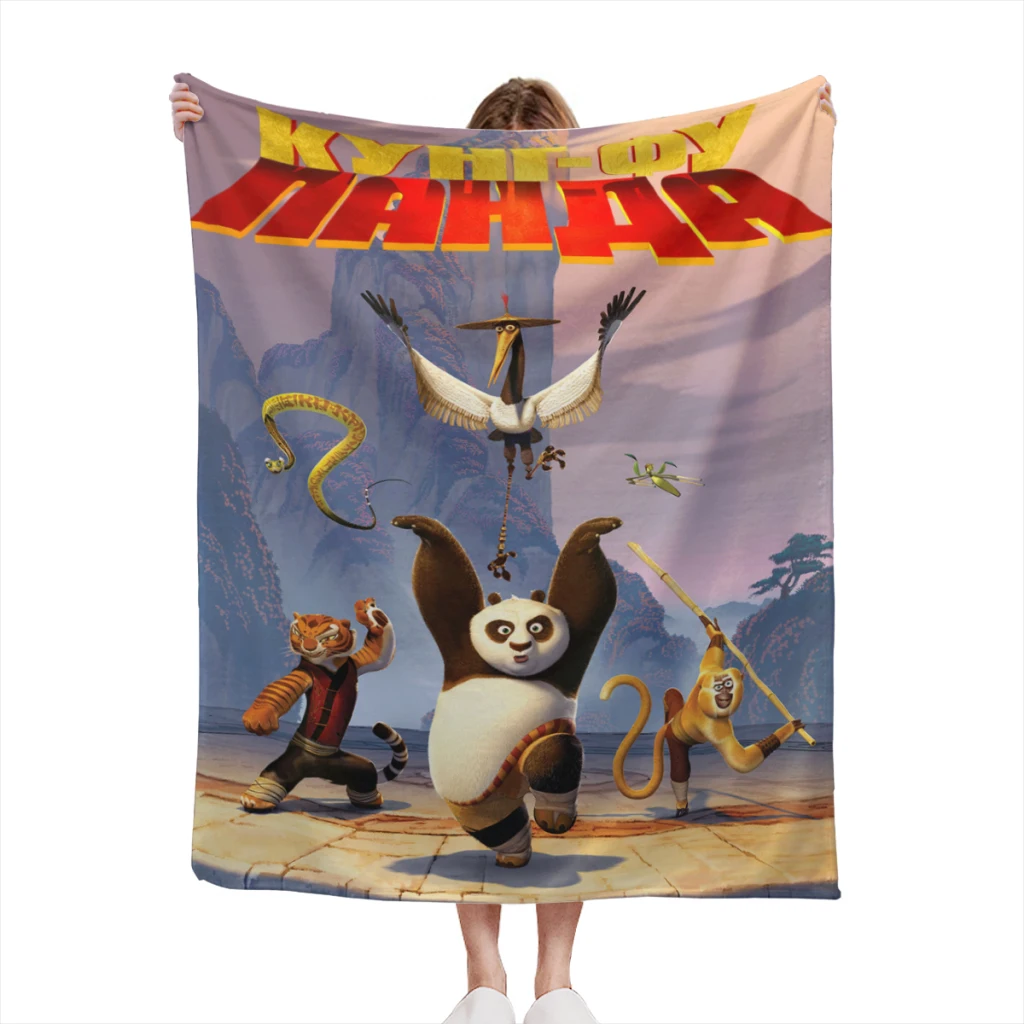 

K-Kung Fu Panda Family Living Room Fluffy Fleece Throw Camping Blankets for Children Sofa Throw Thin Blanket Modern Fashion Gift