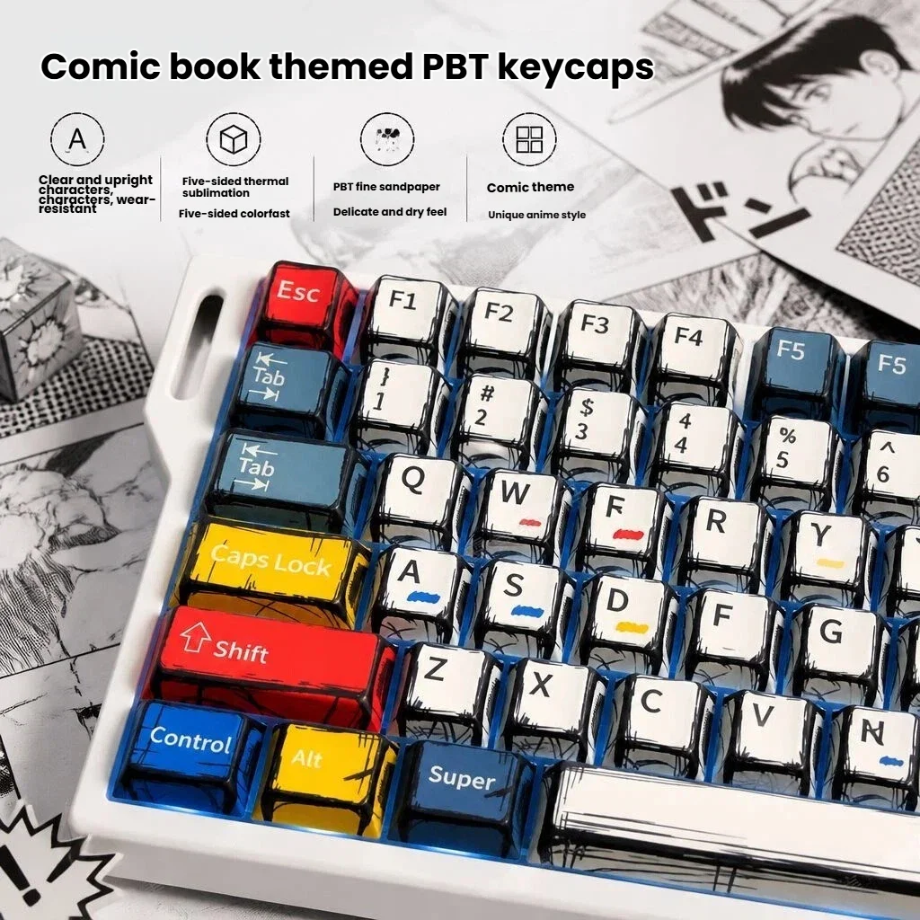 Vibrant Cartoon Style Thermal Sublimation Keycap Set - Full-Size Decorative Keycaps
